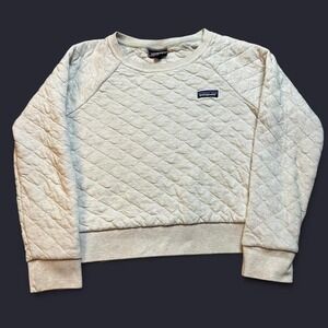 Patagonia Jumper Womens XS ivory Organic Cotton Quilt Crew Pullover Lady
